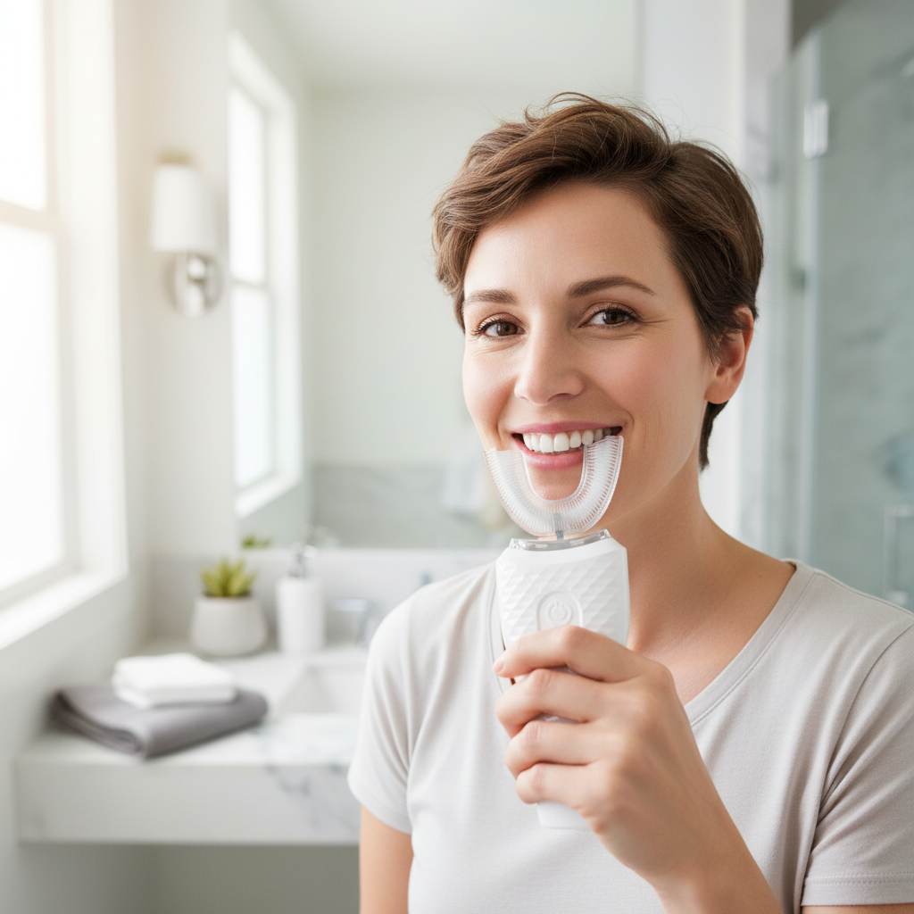 Brosse à dents électrique en forme de U portable, brosse à dents électrique automatique en forme de U, résistant à 360, soins bucco-dentaires, savoir à chaud